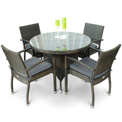 Diego 4 Seat Rattan Dining Set with Circular Glass Top Table