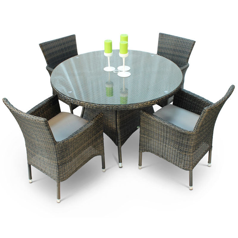 Leonardo Rattan Dining Set with Large Glass Top Table and 4 Armchairs