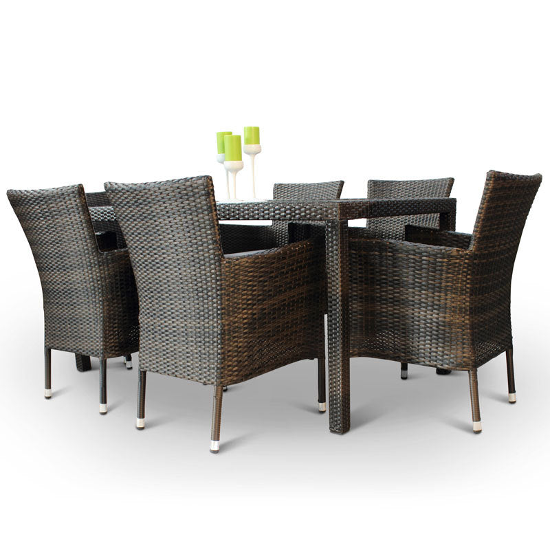 Glass Top Rattan Outdoor Dining Set with 6 Armchairs