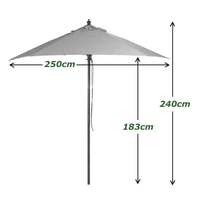 2.5M Parasol Hardwood Garden Umbrella, Light Green, Pulley Operated