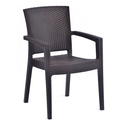 Recycled Rattan Effect Polypropylene Stacking Arm Chair - Brown