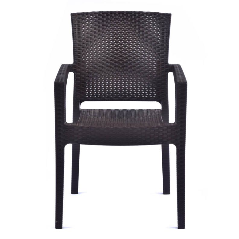 Recycled Rattan Effect Polypropylene Stacking Arm Chair - Brown
