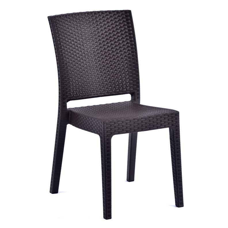 Rattan Effect Side Chair - Brown