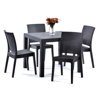 Rattan Effect 90cm Square Dining Set with 4 Side Chairs