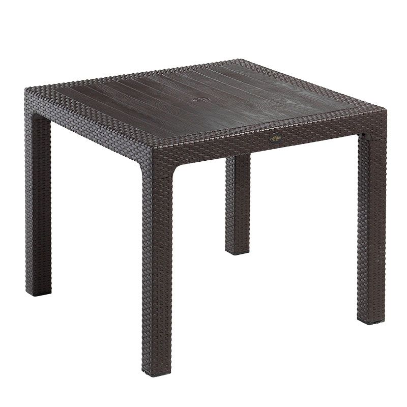 Rattan Effect Square Table 90 x 90 - Brown