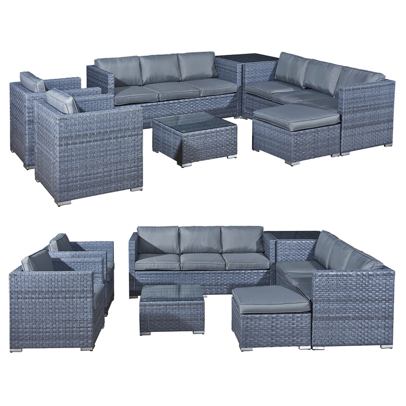 Oseasons Malta XS Rattan 9 Seat U-Shape Set in Ocean Grey