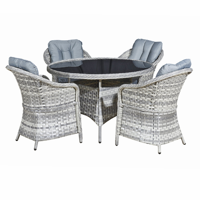 Oseasons Sicilia Rattan 4 Seat Dining Set in Dove Grey with Black Glass