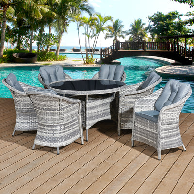 Oseasons Sicilia Rattan 6 Seat Dining Set in Dove Grey with Black Glass