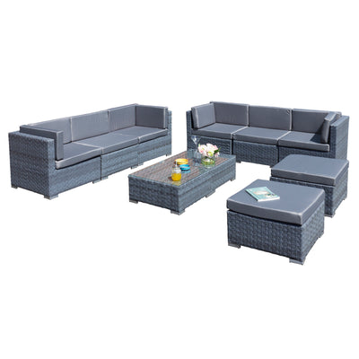 Oseasons Trinidad Deluxe Rattan 8 Seat Modular Sofa Set in Ocean Grey