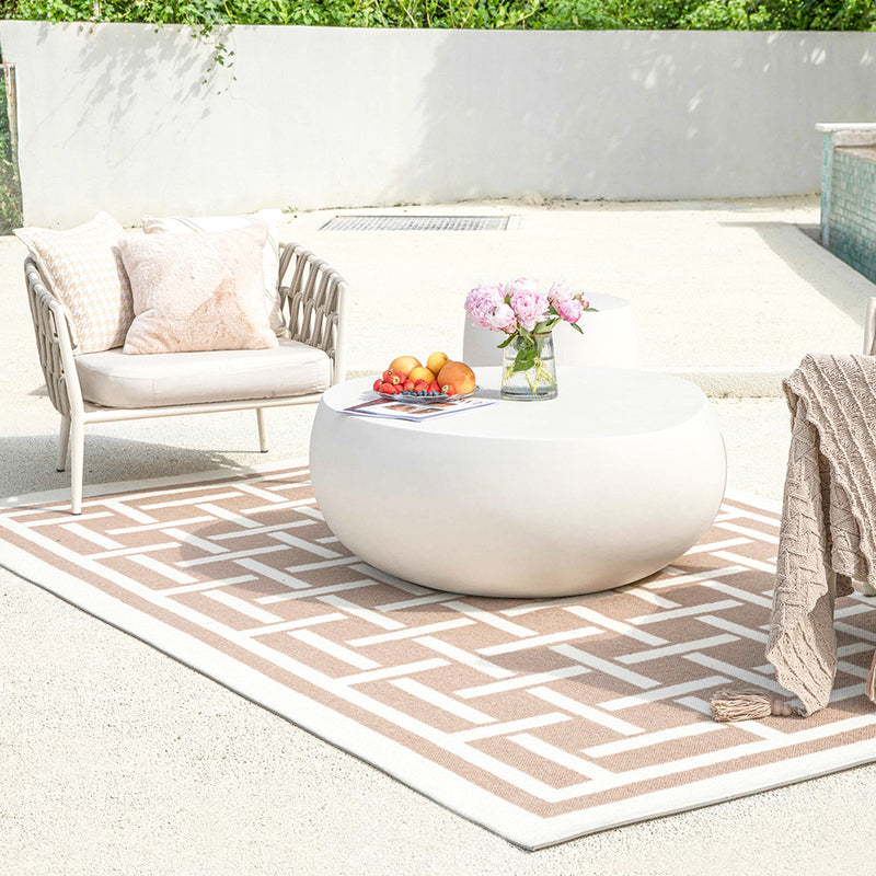 Pebble/Boulder Glass Reinforced Concrete Coffee Table - Cream White