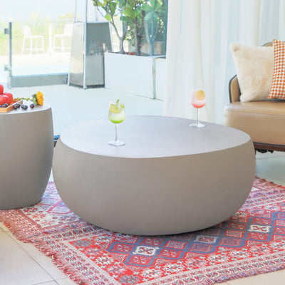 Pebble/Boulder Glass Reinforced Concrete Coffee Table - Space Gray
