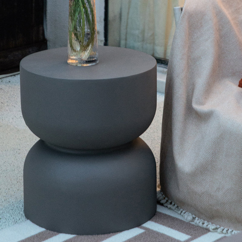 Hourglass Shape Glass Reinforced Concrete Side Table - Slate Black