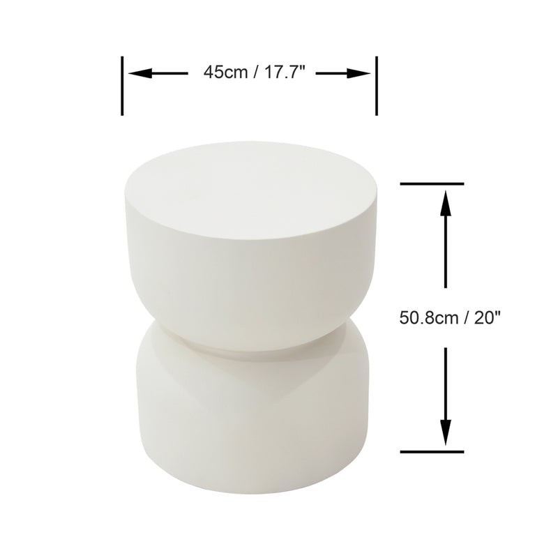 Hourglass Shape Glass Reinforced Concrete Side Table - Cream White