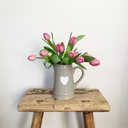 Grey Ceramic Jug with Heart Design with Plant