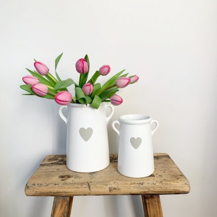 White Ceramic Pots with Heart Design