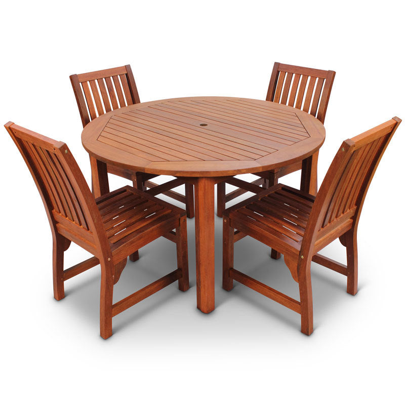Robust Hardwood 4 Seater Dining Set With 120cm Diameter Round Table