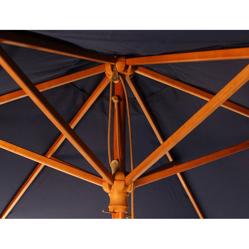 2.5M Parasol Hardwood Garden Umbrella, Dark Blue, Pulley Operated