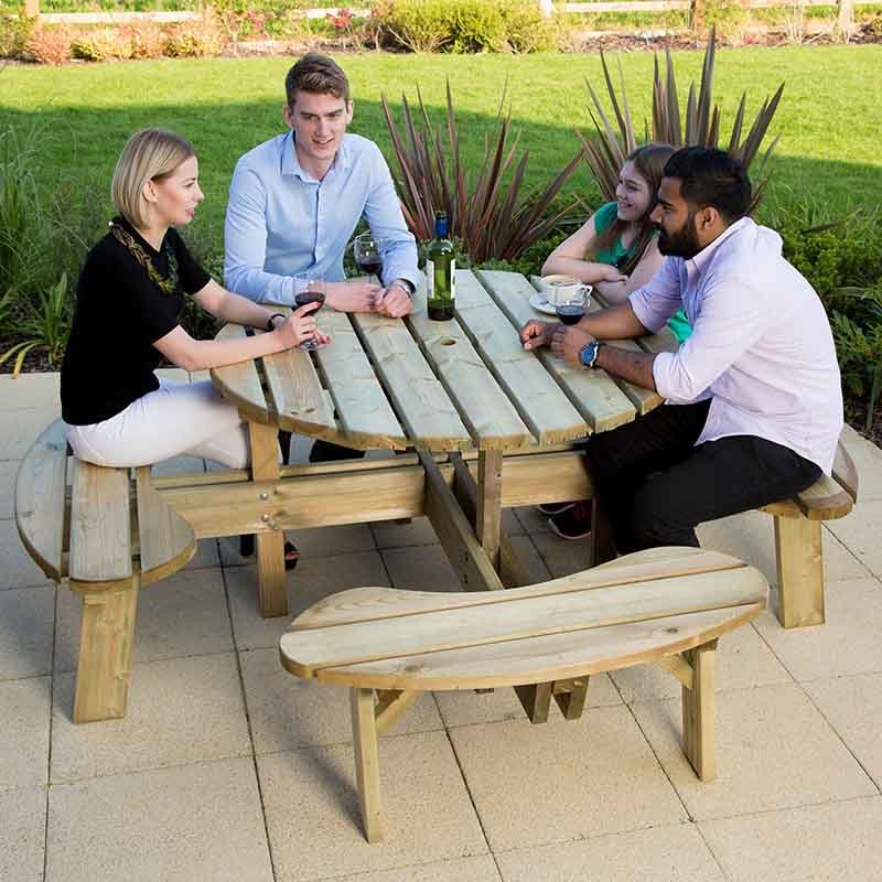 Large Round Wooden Picnic Table Seats Wood Pub Circular Picnic