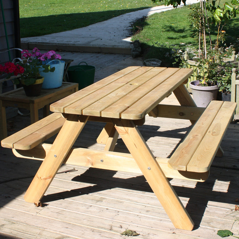 Picnic Table Wooden 1.4m 6 seat for gardens, parks, schools, pubs.