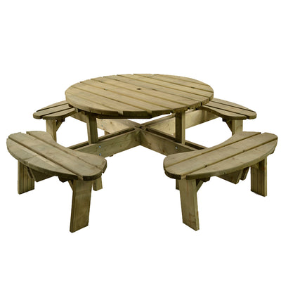 Heavy Duty Large Round Picnic Table 8 Seat 215cm Footprint