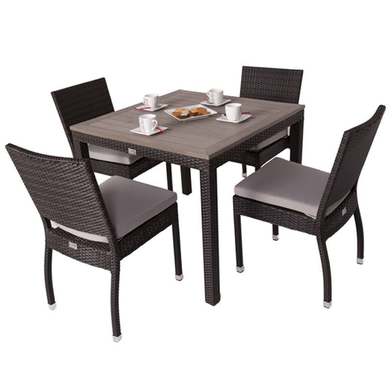 Andreas Rattan 4 Seat Outdoor Dining Set with Plaswood Top
