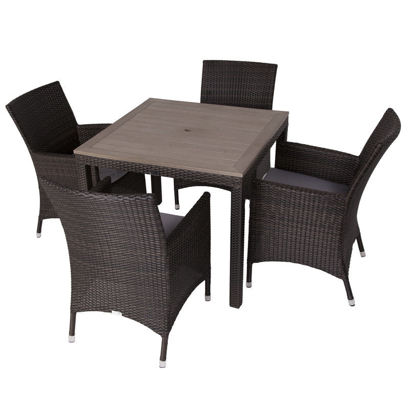 Alonso 4 Seat Square Rattan and Plaswood Dining Set with Armchairs