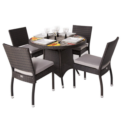 Cassius 4 Seat Rattan and Plaswood Dining Set with Stackable Chairs