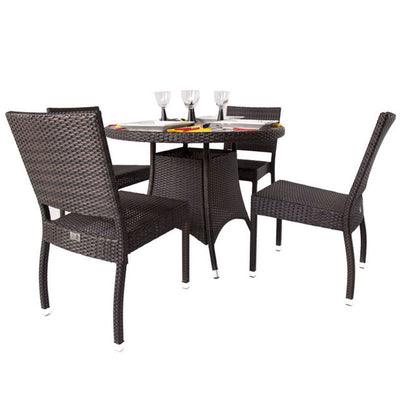 Cassius 4 Seat Rattan and Plaswood Dining Set with Stackable Chairs
