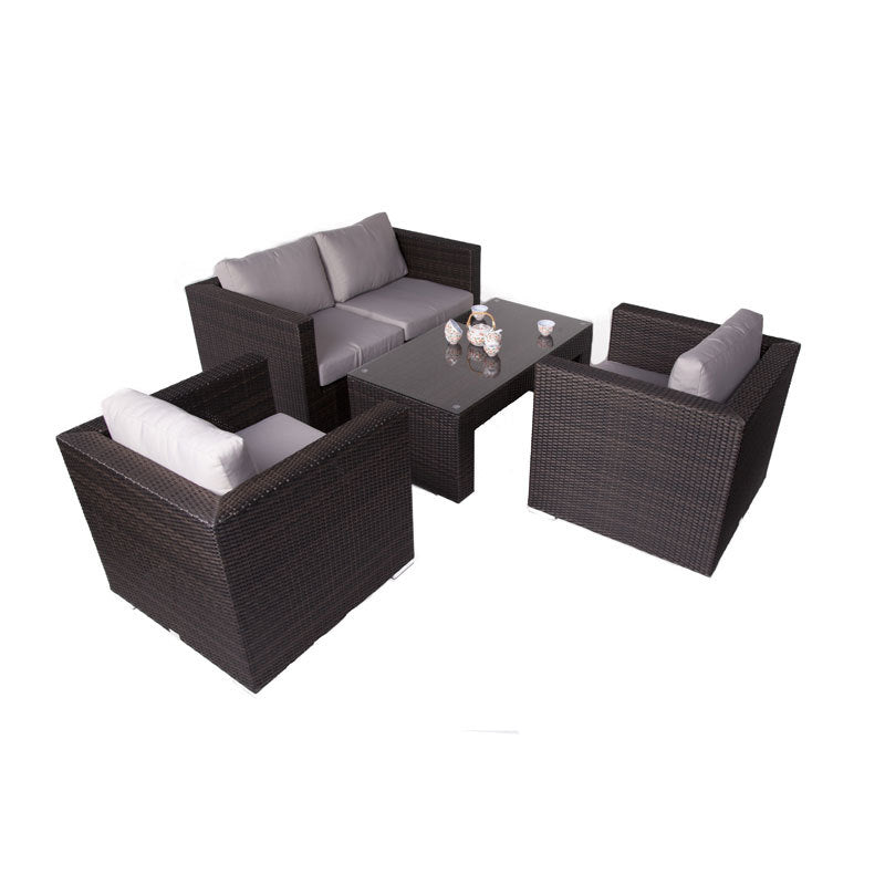 Rattan Garden 4 Seater Sofa Set with Inlaid Glass Top