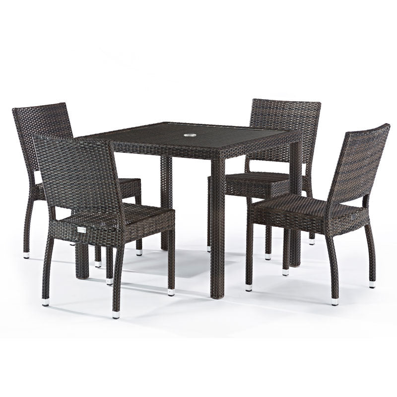 Andreas Rattan 4 Seat Outdoor Dining Set with Inlaid Glass Top