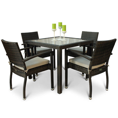Apollo 4 Seat Rattan Outdoor Dining Set with Inlaid Glass Square Top