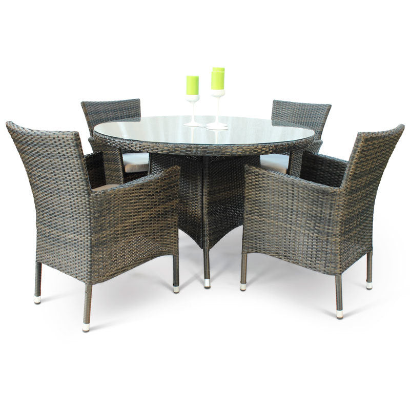 Leonardo Rattan Dining Set with Large Glass Top Table and 4 Armchairs
