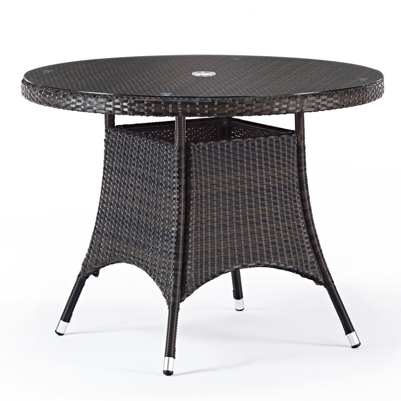 Round Rattan Table with Glass Top 1m Diameter