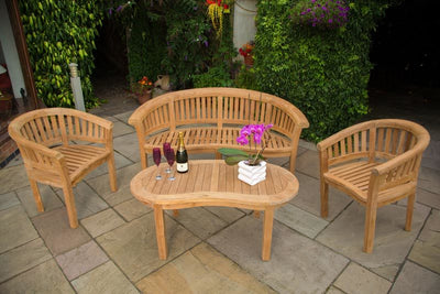 Teak Curved  Garden Bench Coffee 4 Seater Set