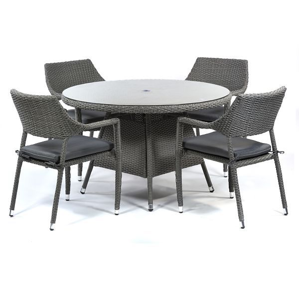 Rattan Round 4 Seat Glass Dining Set