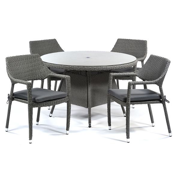 Rattan Round 4 Seat Glass Dining Set