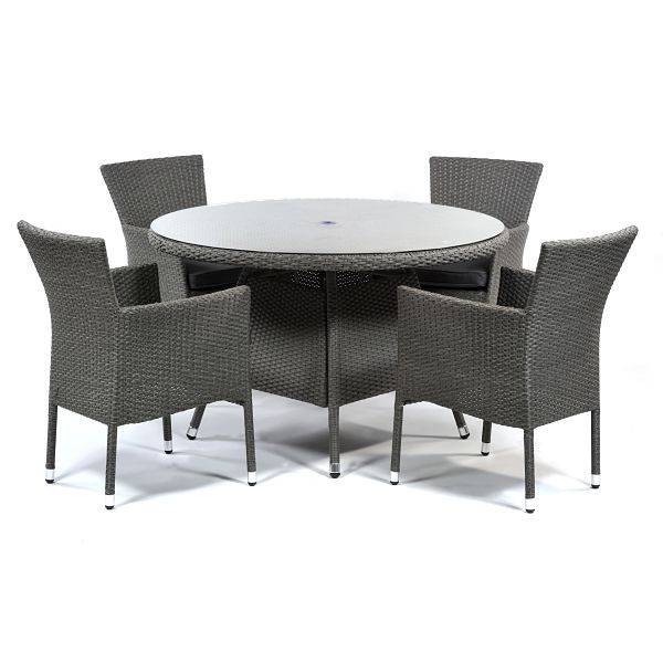 Rattan Round 4 Arm Chairs Glass Dining Set