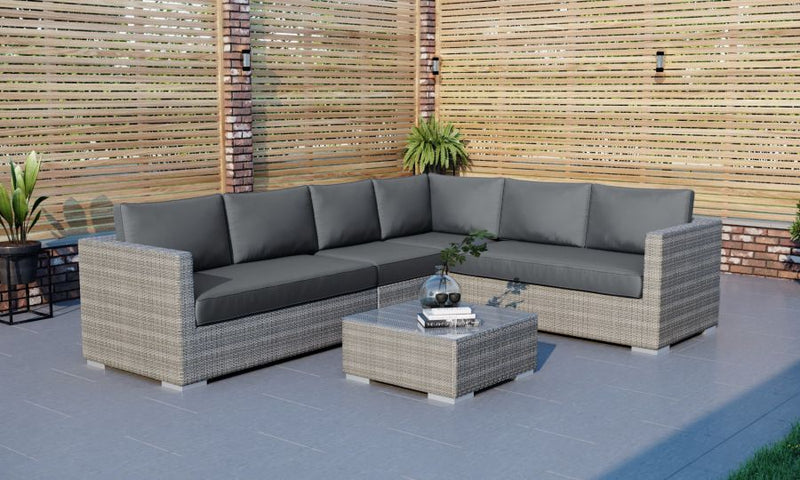 Rattan Corner Sofa and Glass Coffee Table with Middle Section