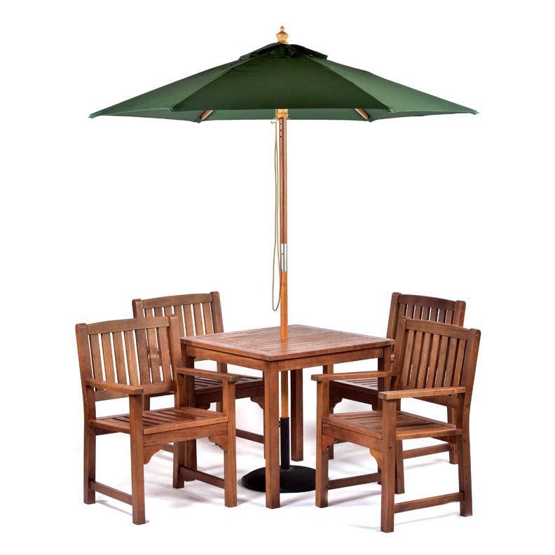 Square dining table with four arm chairs