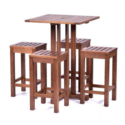 Hardwood Square Bar Table with 4 Bar Stools