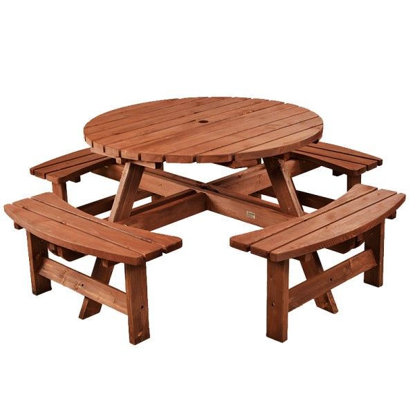 8 Seater Round Wooden Picnic Table.