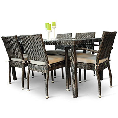 Rattan Rectangular Glass Table Set with 2 Arm Chairs and 4 Side Chairs