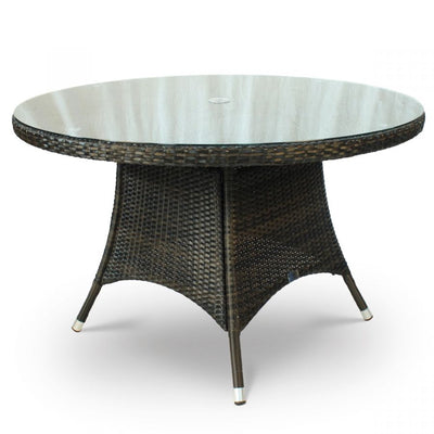 Rattan Round Table - 110cm Diameter Glass Top with Black and Brown Weave