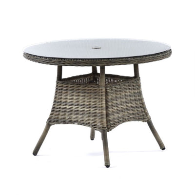 Rattan Round Table - 100cm Diameter Glass Top with Brown Weave