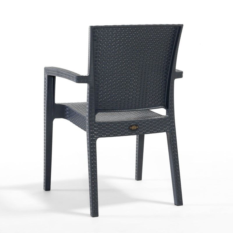 Madrid Rattan Effect Chair - Plastic Stacking Armchair Anthracite