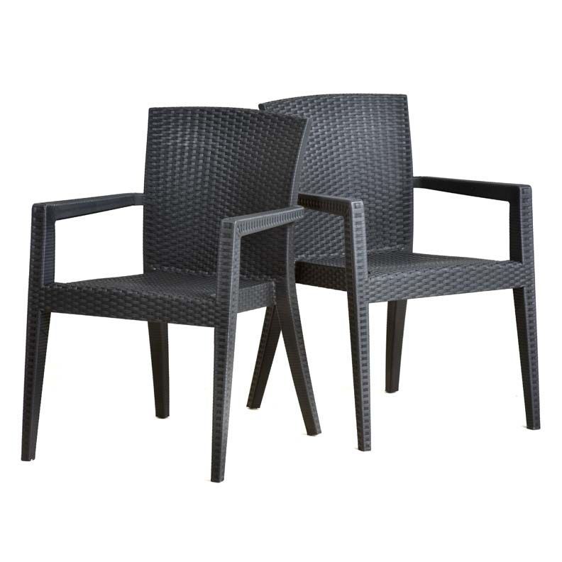 Square Dining Set - Rattan Style Polypropylene - 4 Person (Anthracite)