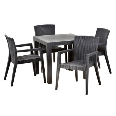 Square Dining Set - Rattan Style Polypropylene - 4 Person (Anthracite)